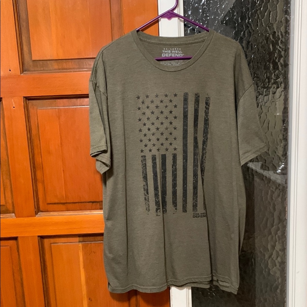 Olive Graphic T-Shirt with Flag Design